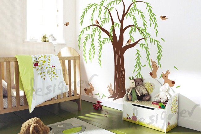 Wall Decals Wall Sticker Nursery Decal - Willow Tree Wall Decal with Rabbits decal - dd1032