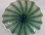 Beautiful Hand Blown Glass Art Wall Platter Green Spiral Wrap 3298 ONEIL