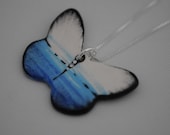 Blue Waters Butterfly Handmade Ceramic Handpainted on both sides with 18" Sterling Silver Chain included