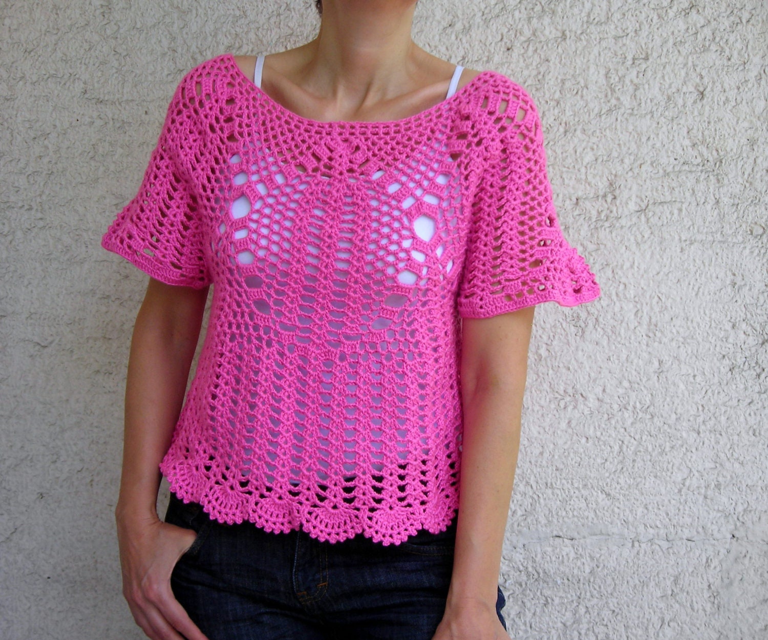 Crochet Top Tank, Lace Pink Sweater
