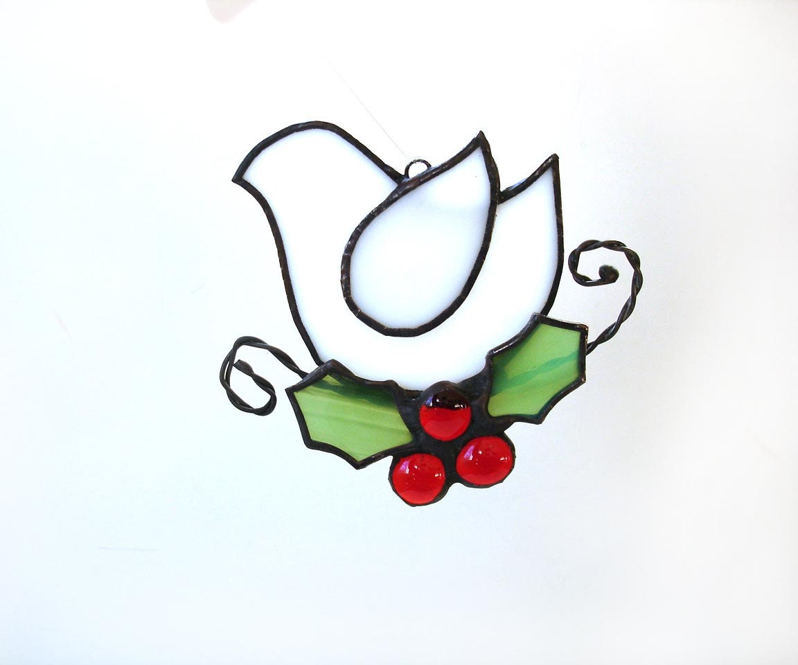 Dove suncatcher, stained glass winter Christmas dove ornament gift under 20