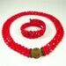 Vintage Red Glass Bead Necklace Memory Wire Coil Bracelet Set