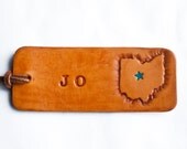 Love Ohio - personalized travel Luggage tag - Heart or Star on your city in Ohio - key ring or suede cord