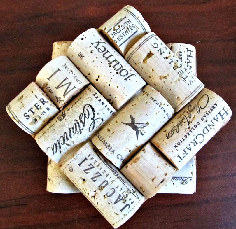Wine Cork Coasters with Khaki Ribbon by LizzieJoeDesigns