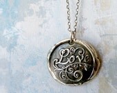 Love. Wax Seal Necklace. Large Fine Silver Pendant. Sterling Silver Chain. Artisan Handmade Jewelry