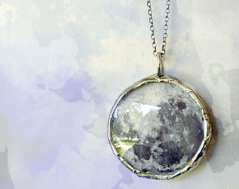 Full Moon Necklace. Sterling Silver Rollo Chain. Large Double Sided. Moon. Artisan Jewelry