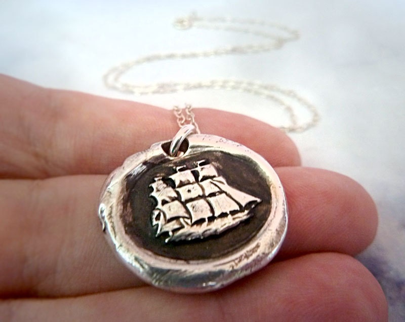 Captain Wentworth's Ship Wax Seal Necklace. Wax Seal Jewelry. Fine Silver. Nautical Jewelry