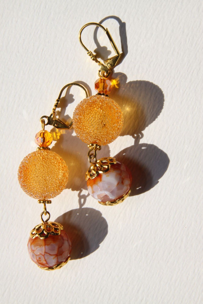 2" 1/2 L Orange Fire dragon stone, Orange, sugar resin, dangle drop earrings   Orange Candy