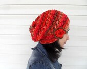 Knitted Slouchy Hat, Coral Hat,Winter Hat, Ribbed Chunky Hat, Beanie, Beret,Winter Accessory