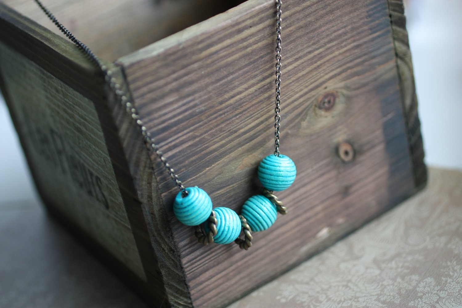 SALE - Beaded Wooden Necklace in Teal