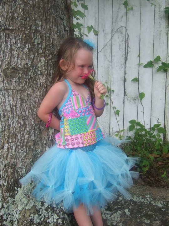 2 Blue Knotted Tutu and matching hair accessory sizes Newborn 3 mo 6 mo 9 mo 12 mo 18 mo 24 mo 2t 3t