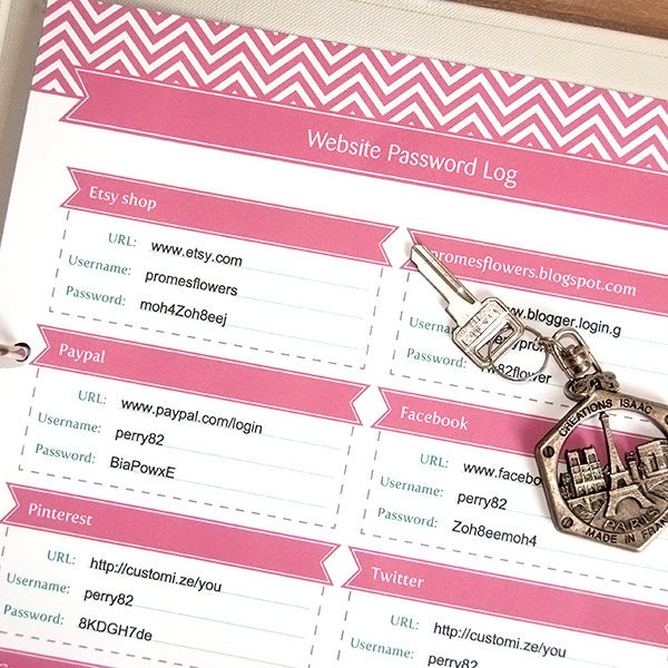 Password Log Organizer Tracker, Printable Editable PDF, for Letter and A4 Paper, Instant Download