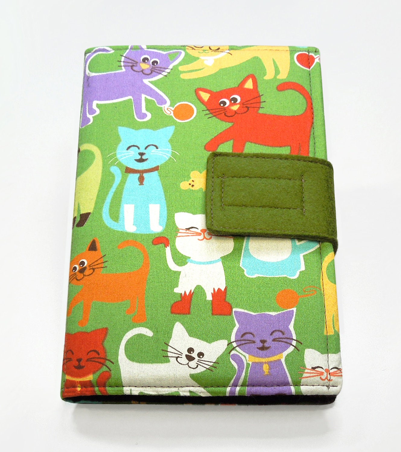 Nexus 7 case Nexus 7 cover Kindle Fire case cover sleeve - Book style - Cats kitties in blue orange purple red bright chartreuse green white