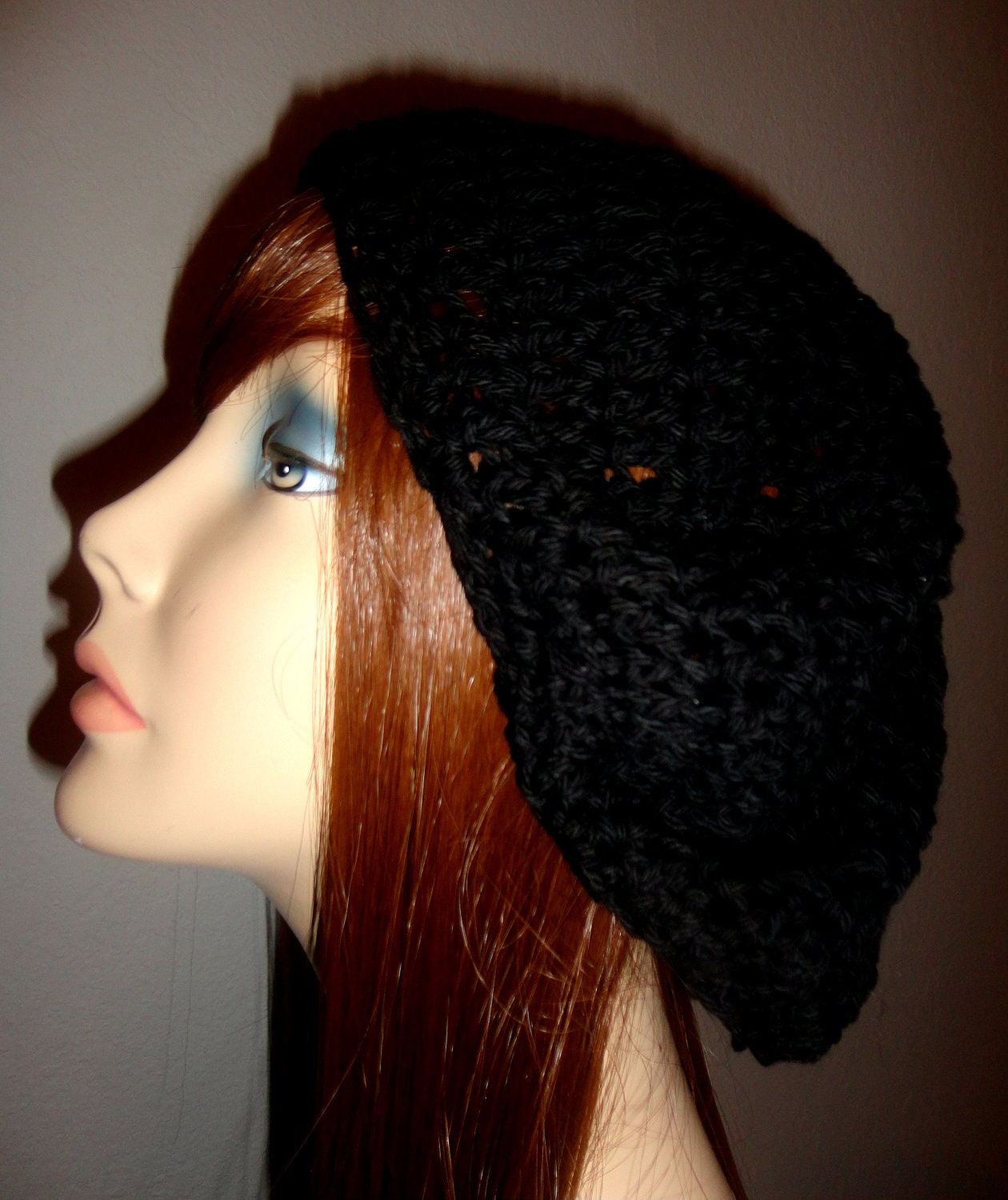 Black Crochet Dreadlock Tam with Drawstring