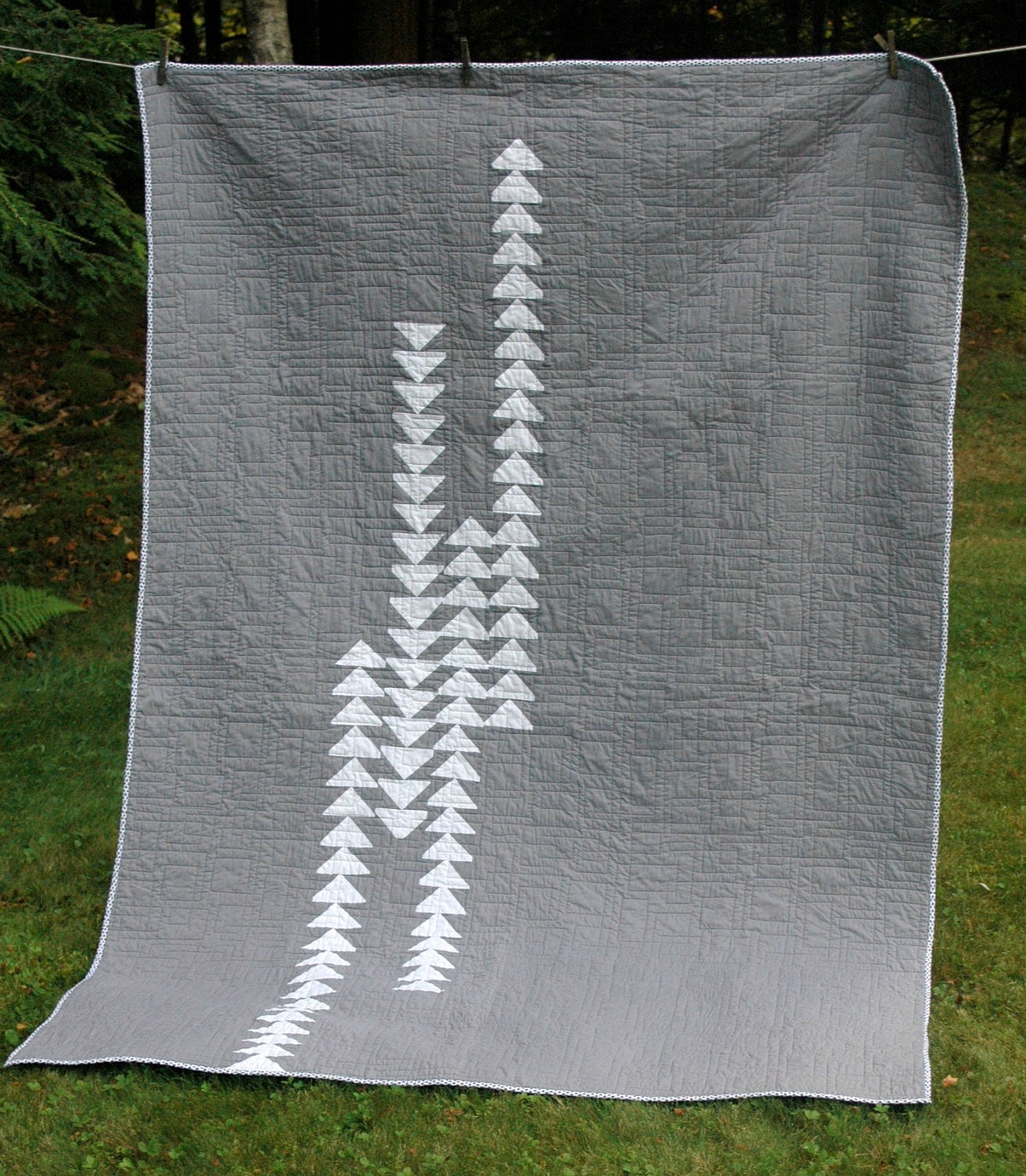 Modern Quilt in Gray and White Flying Geese Pattern. Custom Order.  Ask about other sizes too.
