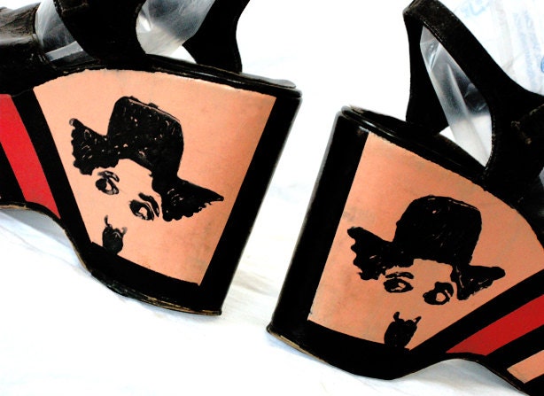 70s CHARLIE CHAPLIN vintage Iconic & Classic vegan vinyl wedge platform shoes