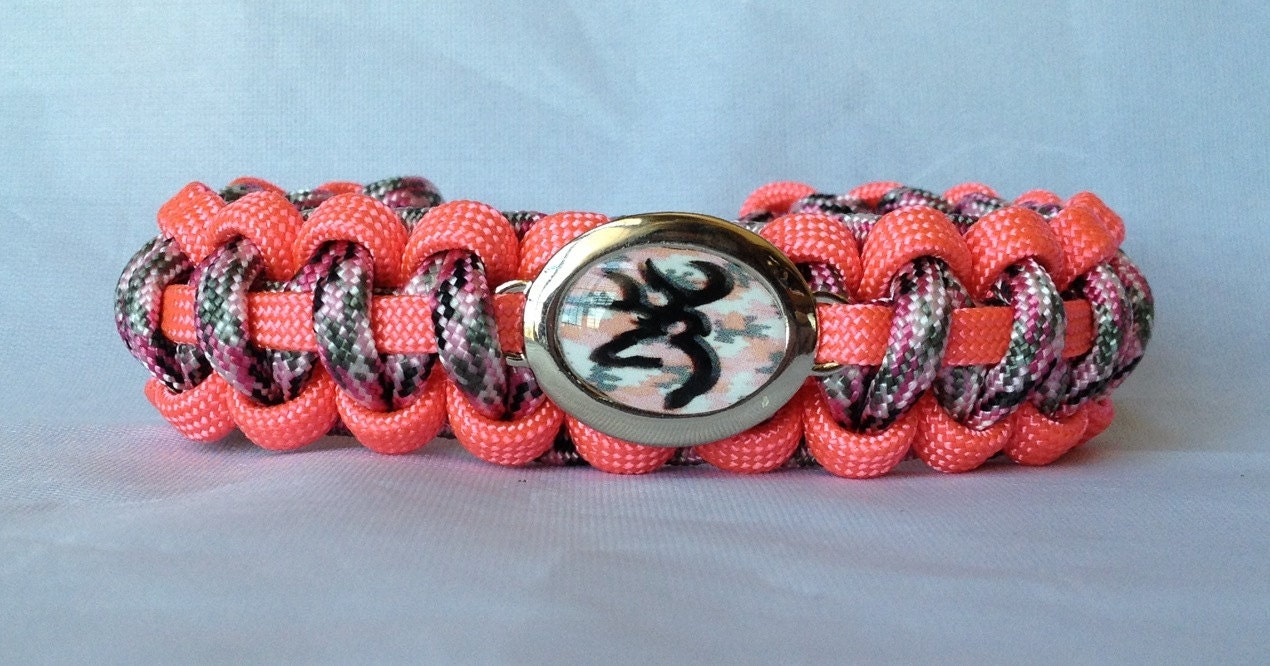 Custom Handmade Paracord Bracelet with a Handmade Buck/Deer Pink Camo Charm - FREE Shipping