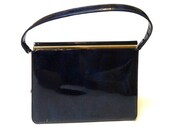 Vintage 1960s Elegant Navy Blue Patent Theodor Handbag