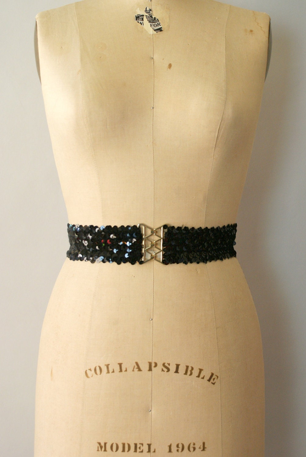 Vintage 1980s Black Stretch Sequin Belt - 80s Punk Party Belt
