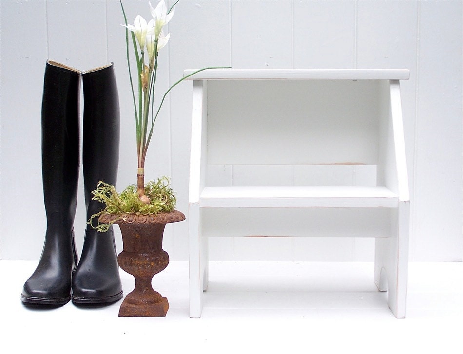 Vintage Style Two Step Stool in White Handmade by Circle Creek Home