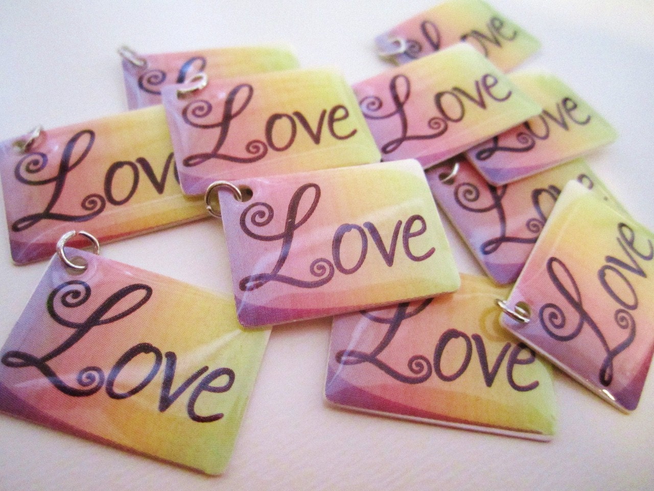 Set of 12 LOVE Tags or Embellishments for Weddings or Showers