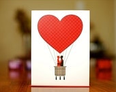 Red Heart Hot Air Balloon with Kissing Gay Couple on 100% Recycled Paper