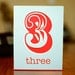 Number Three (3) Red & Aqua Birthday or Anniversary Card - 100% Recycled Paper
