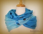 Sky blue pashmina - super soft - ombré - eco - scarf - winter - loop - infinity scarf - cowl - snood - knit scarf with shell buttons.