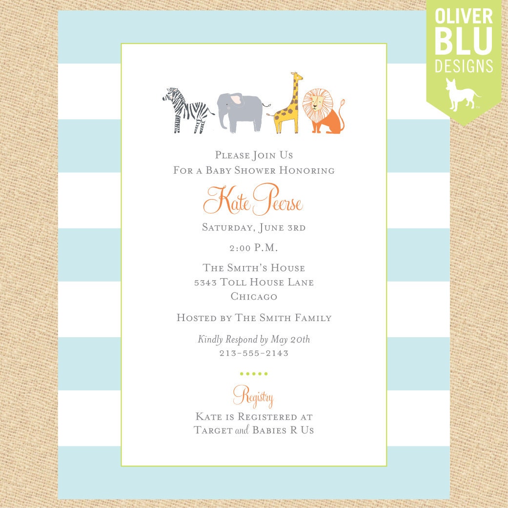 Zoo Friends Baby Shower Invitation in Aqua or Yellow - DIY digital file (PRINTABLE)