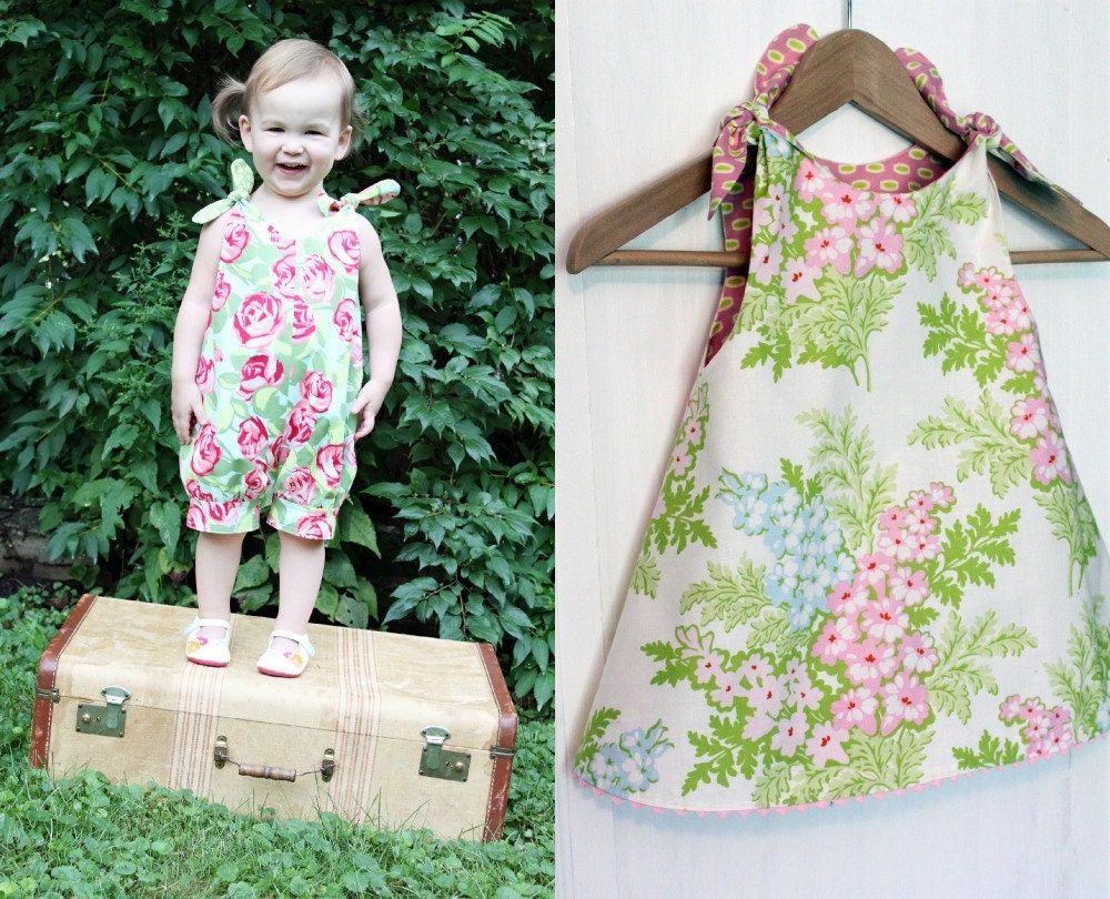 PRINTED PATTERN: Shortcake Reversible Romper and Dress Pattern - Original Paper Printed Sewing Pattern - Size 6 Month through 6 Years