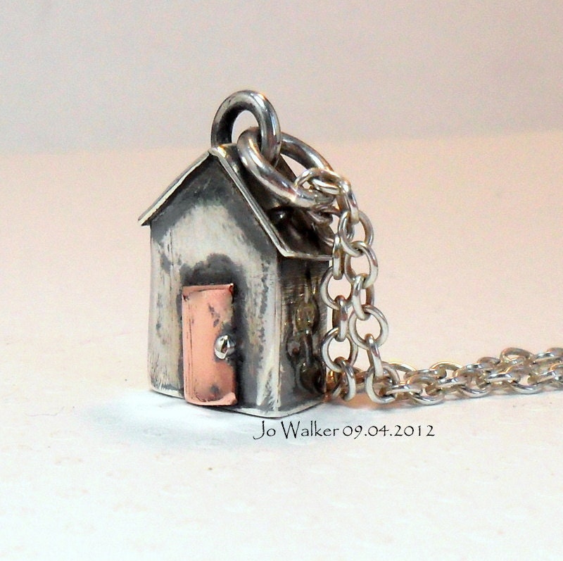 Sterling Silver Beach Hut with Chain and Copper Door - StudioJewellerybyJo