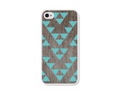 Geometric Apple iPhone 4 Case - Plastic iPhone 4s Case - Triangle Wood Tribal Southwest iPhone Case Skin - Turquoise Brown For Him