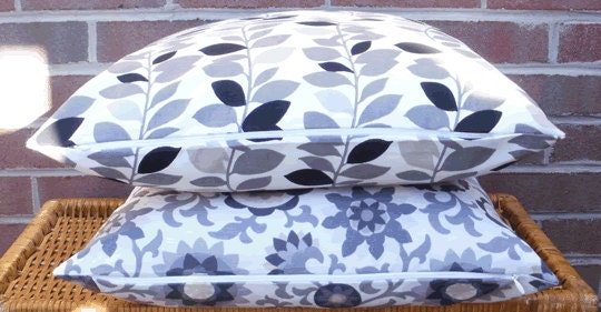 Decorative Pillow Cover: Designer Waverly 18 X 18 Accent Throw Pillow Cover in Gray and White Leaf Pattern