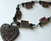 Red and Black Bling Heart Necklace