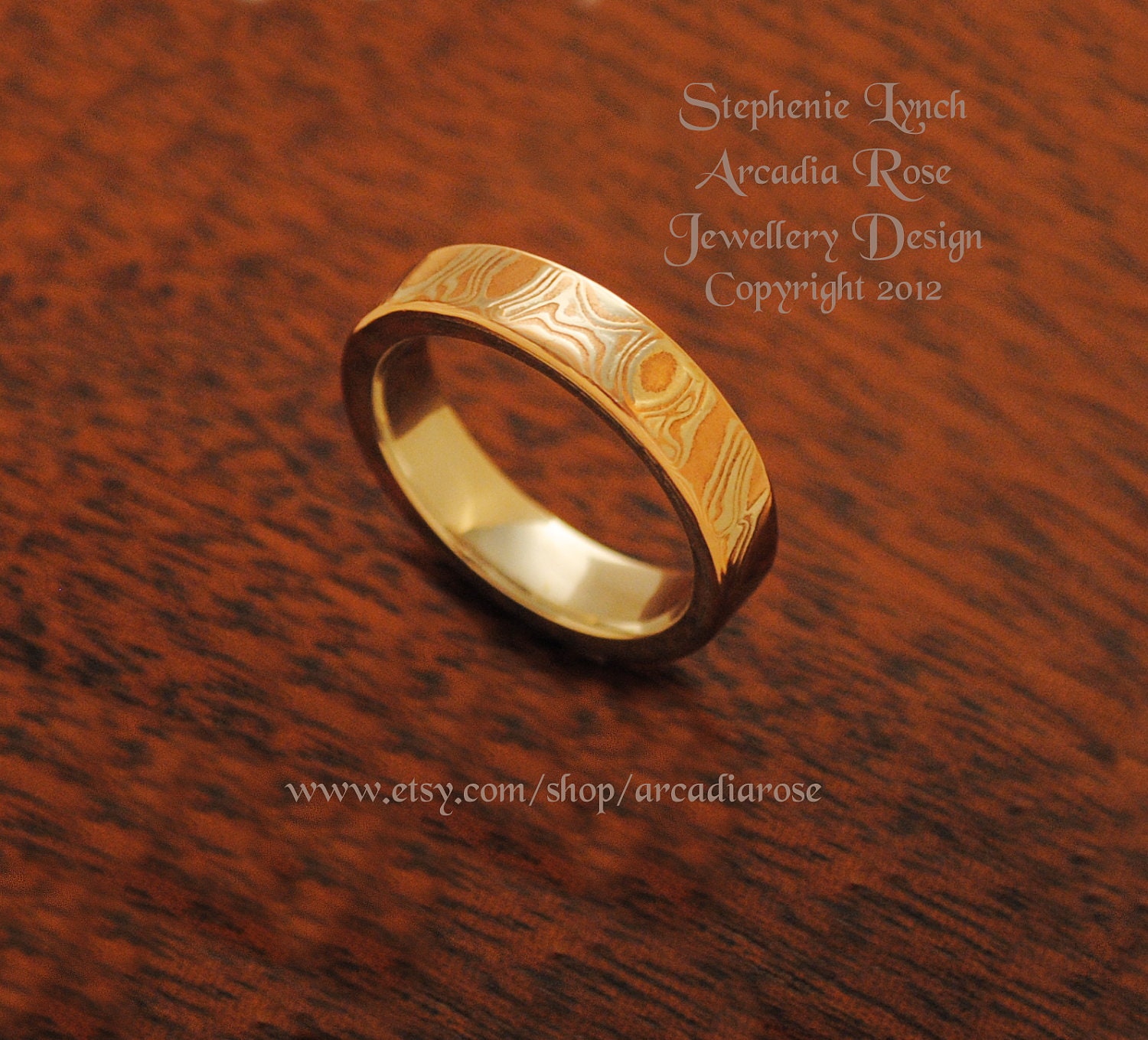Mokume Gane Etched Double Ring - Random Pattern/Sterling Silver Liner by Stephenie Lynch. On Sale Now.