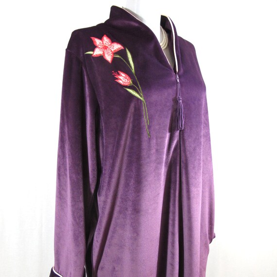 Long soft velour zip vintage robe in eggplant by BoudoirBarbie