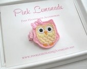 Precious Pink and Yellow Felt Owl Hair Clip  /  Baby Toddler Tiny Owl Hair Clippie