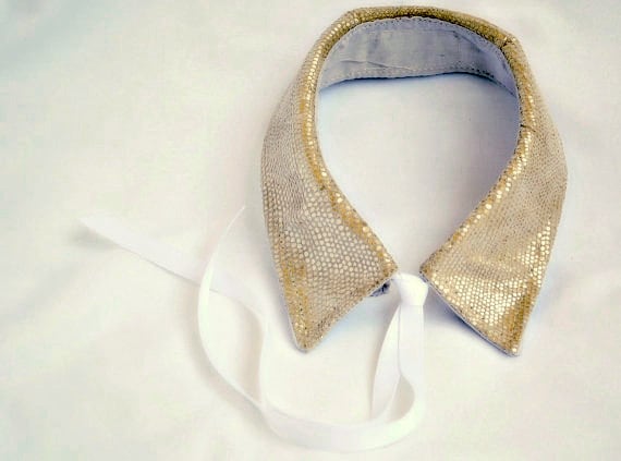 Leather Collar Detachable Necklace - Gold Snakeskin Print Leather Womens Clothing - FineThreadz