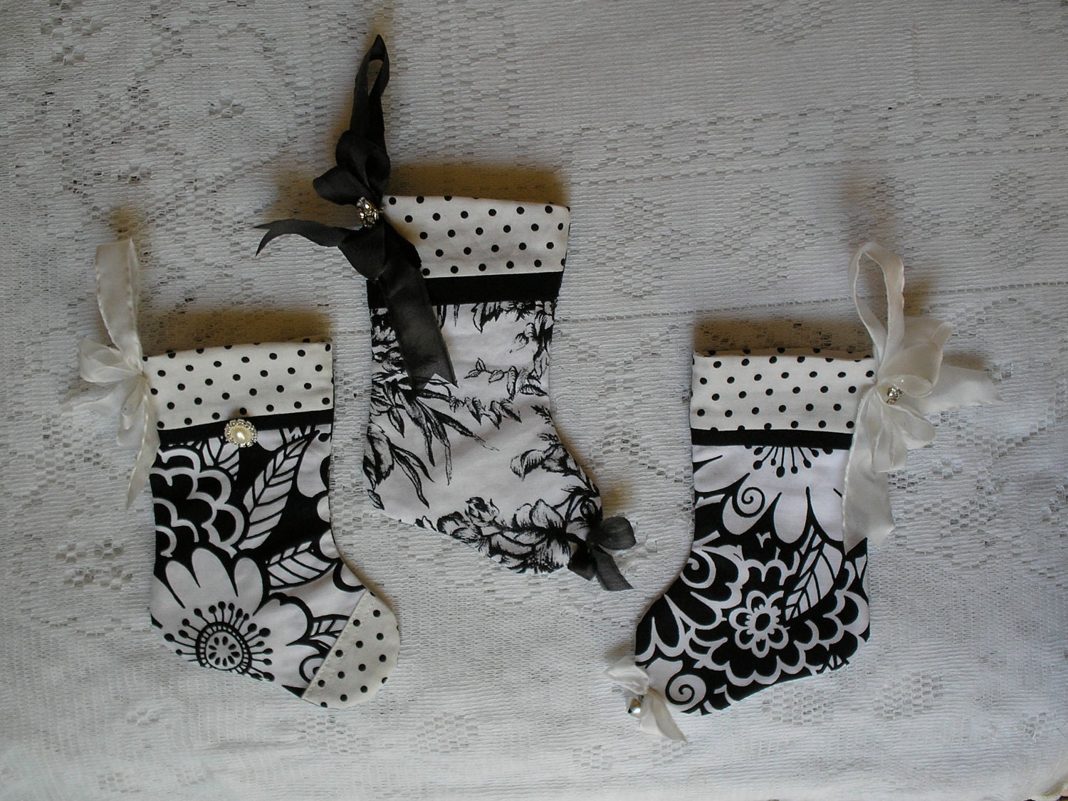 Mini Black and White Christmas Stocking Set of 3  Gift Card Holders