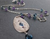 London blue topaz necklace, handmade fine silver jewelry-OOAK Victorian teardrop necklace
