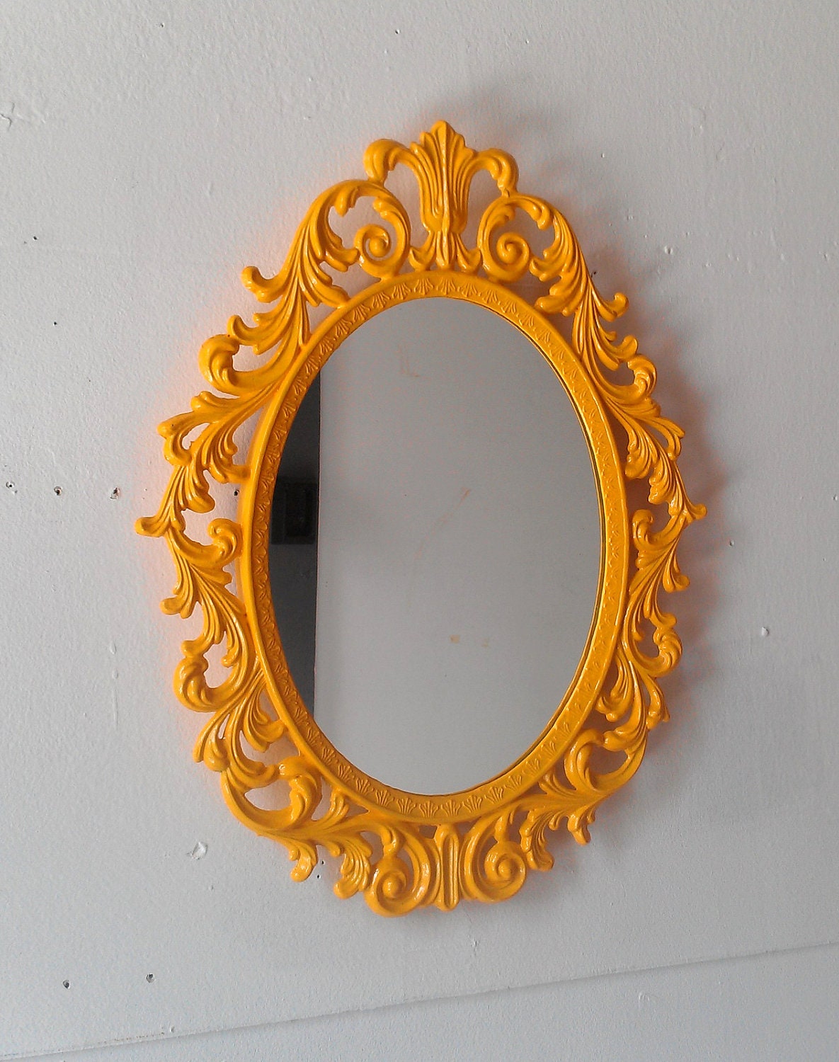 Fairy Princess Mirror - Ornate Vintage Frame in Marigold Yellow - 13 by 10 inches