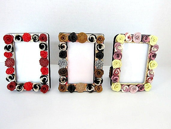 Miniature Picture Frames polymer clay flowers set of 3