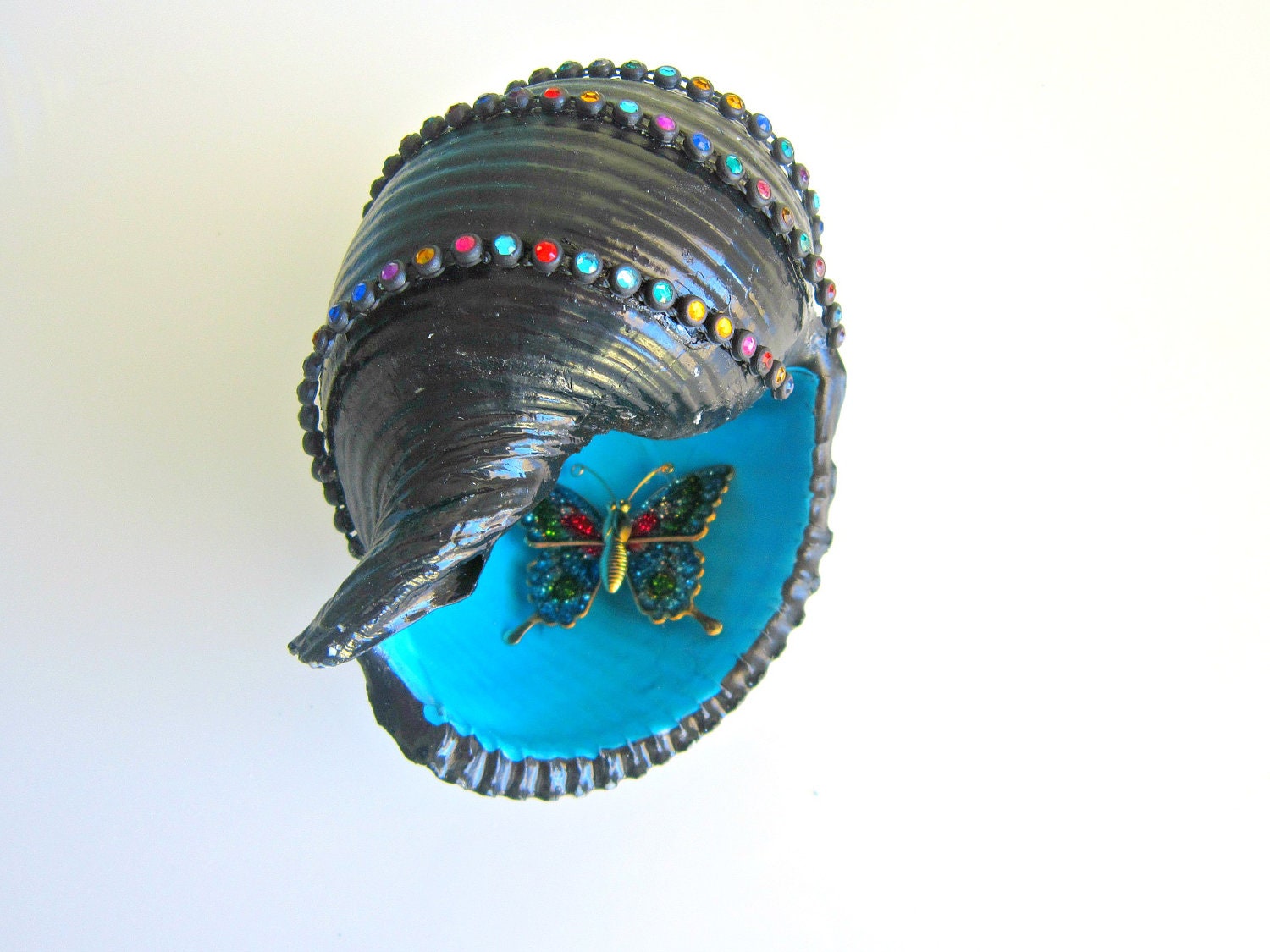 Decorative Seashell black and turquoise hand painted