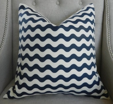 Decorative Designer pillow cover - Studio Bon Ric Rac pattern by Schumacher in Midnight - 20"X20" - Pattern on the front