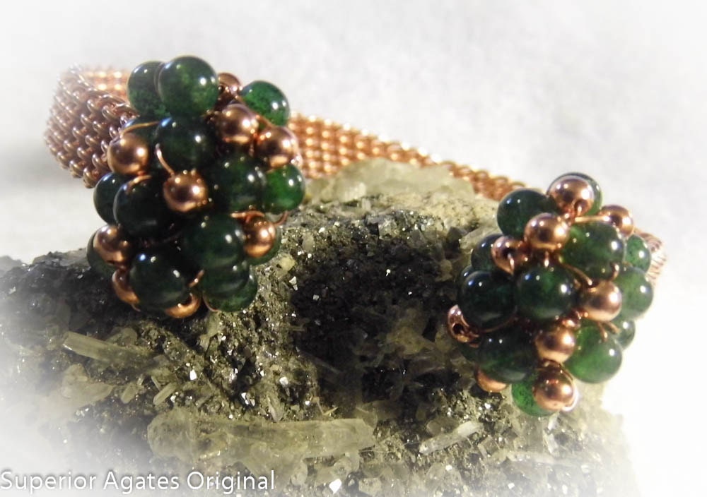 Green Quartz Copper Wire Woven Cuff Bracelet