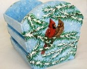 Holiday Home Decor- Christmas Decoration-Gift Basket- Hand Painted -Handmade Wooden Decoration-Snow Birds