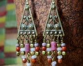 OOAK Art Nouveau Chandelier Gypsy Beaded Earrings