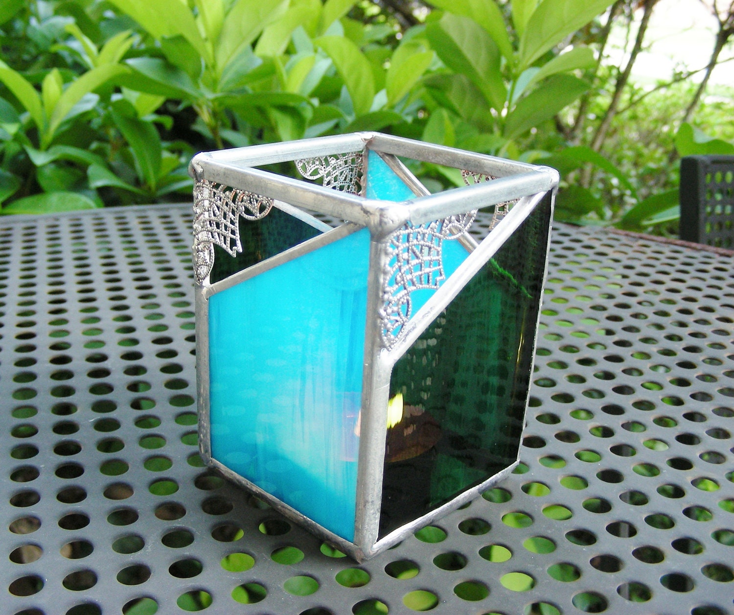 Turquoise and Dark Olive Candle Holder