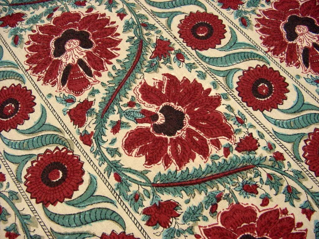 Gorgeous Schumacher Waverly Drapery Fabric - "MALABAR" Old Sturbridge Village -Red Teal Floral Stripe -BTY