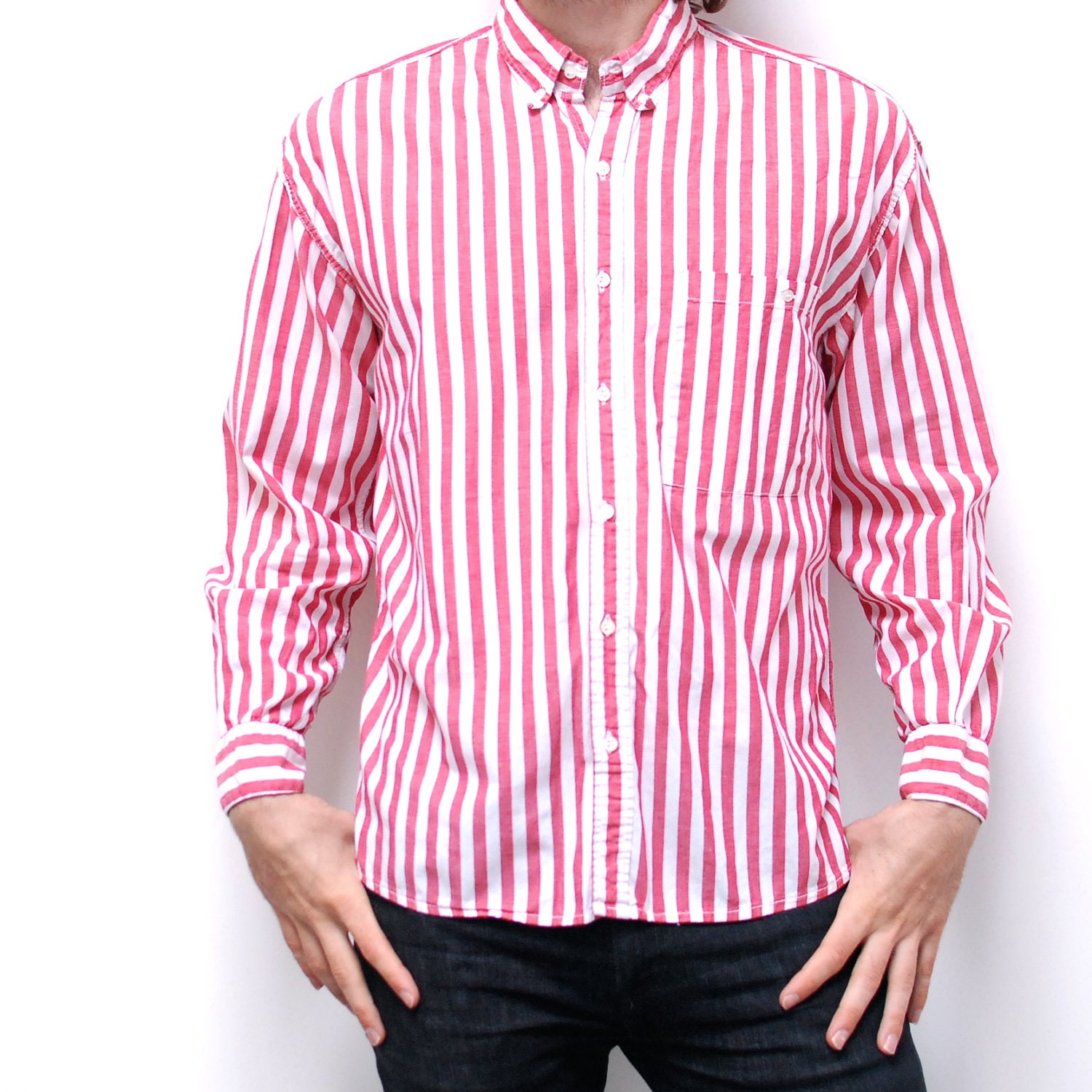 BLOCK STRIPE red long sleeve SOFT button up shirt